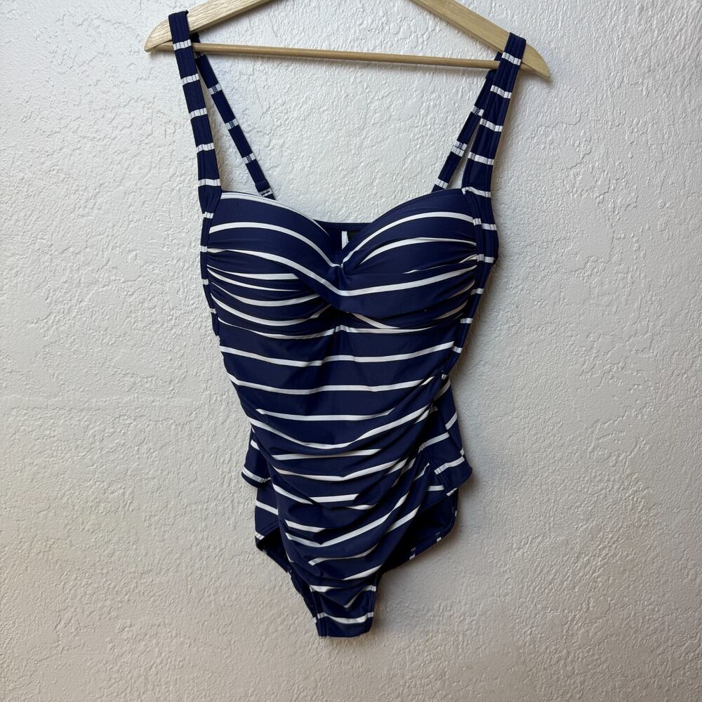 NipTuck Swim One Piece Bathing Suit Navy White Stripe Slimming Womens‎ 12 Resort - Picture 2 of 6